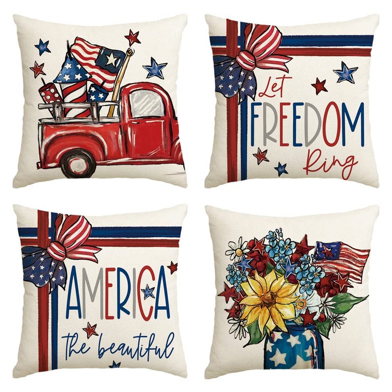 AVOIN colorlife AVOIN colorlife America The Beautiful Let Freedom Ring Throw Pillow Covers  18 x 18 Inch Freedom 4th of July Independence Memorial Day Patriotic Cushion Case for Sofa Couch Set of 4  - Image 1