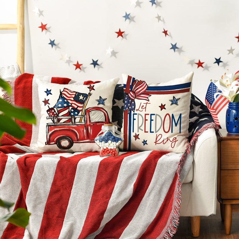AVOIN colorlife AVOIN colorlife America The Beautiful Let Freedom Ring Throw Pillow Covers  18 x 18 Inch Freedom 4th of July Independence Memorial Day Patriotic Cushion Case for Sofa Couch Set of 4  - Image 3