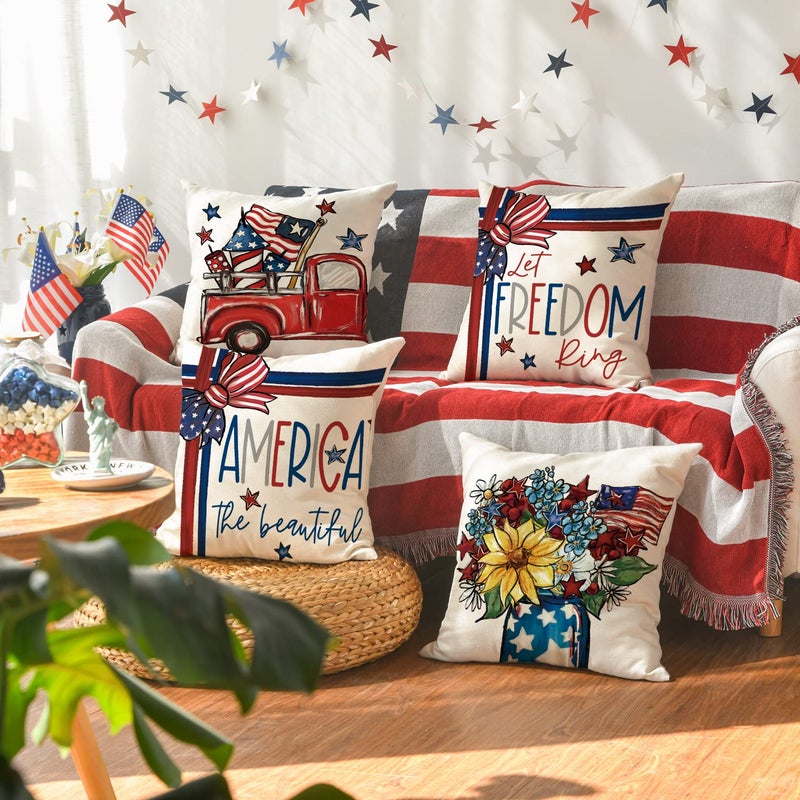 AVOIN colorlife AVOIN colorlife America The Beautiful Let Freedom Ring Throw Pillow Covers  18 x 18 Inch Freedom 4th of July Independence Memorial Day Patriotic Cushion Case for Sofa Couch Set of 4  - Image 2