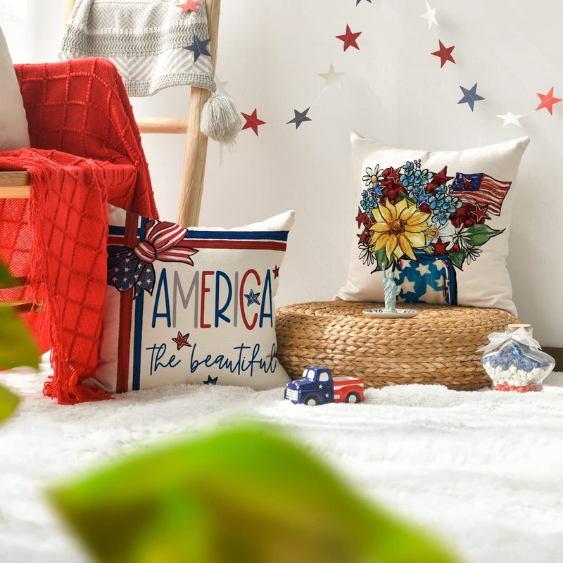 AVOIN colorlife AVOIN colorlife America The Beautiful Let Freedom Ring Throw Pillow Covers  18 x 18 Inch Freedom 4th of July Independence Memorial Day Patriotic Cushion Case for Sofa Couch Set of 4  - Image 5