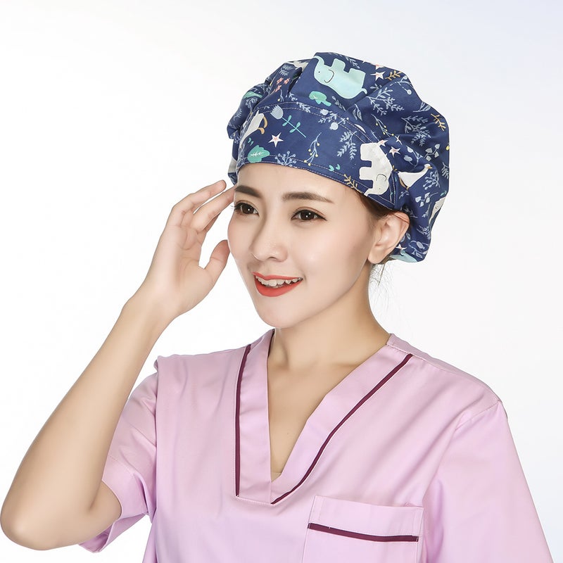 1PC Delicate Printing Sweat Absorbing Cotton Working Hat Protector for Kitchen Cleaning Operating Room (Elephant) - Image 1
