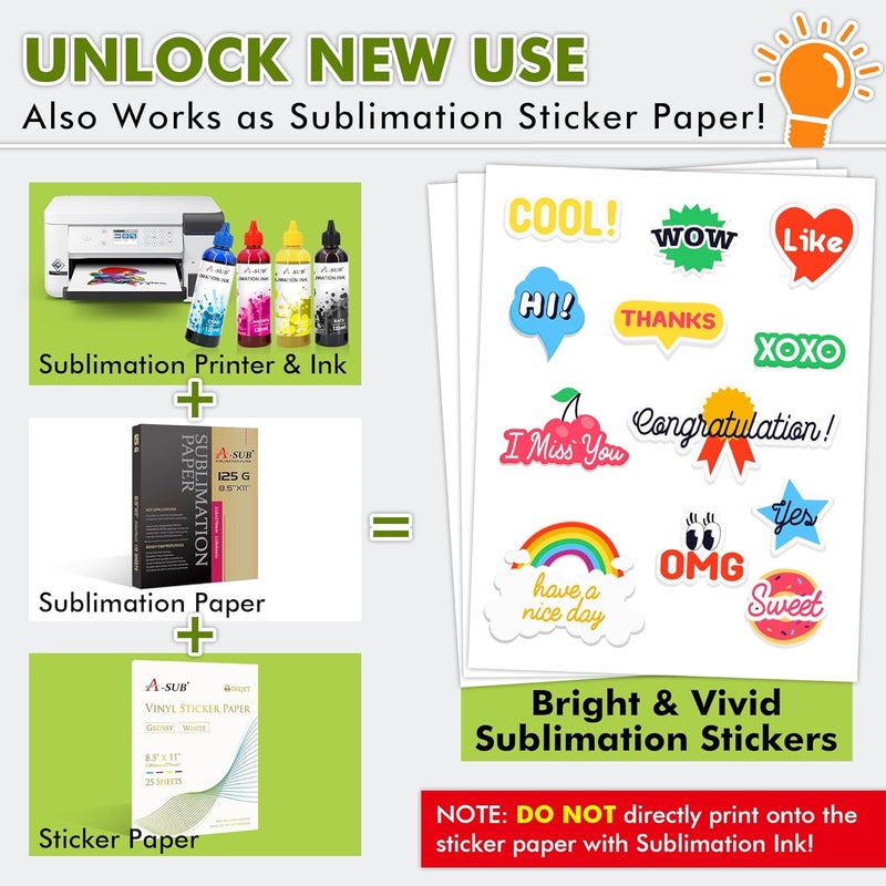 A-SUB 25 Sheets Vinyl Sticker Paper for Inkjet Printer - Glossy Printable Vinyl 8.5x11 Inch Waterproof Sticker Paper for DIY Any Decal You Like - Image 3