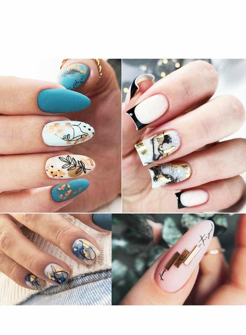 Excefore Black Gold Flower Nail Art Stickers Decals, 8 Sheets Abstract Leaves Decals 3D Metallic Self-Adhesive Graffiti Leaf Lady Face Line Heart Cactus Design Manicure Tips Decoration for Women Girls Kids - Image 2