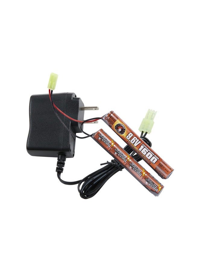 Lancer Tactical Airsoft RC Battery Charger and 9.6V NiMH 1600mAh Rechargeable Butterfly Battery Pack for Airsoft AEGs - Image 1