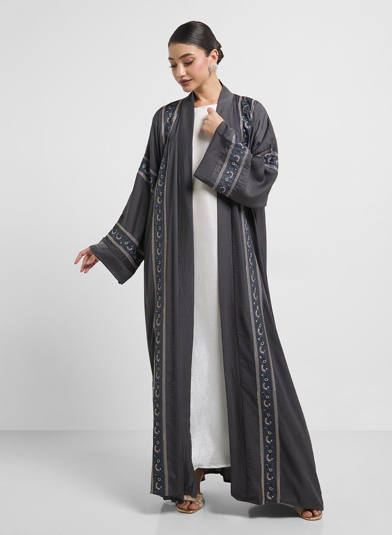 hayas closet Floral Embroidery V-Neck Abaya  - Image 3