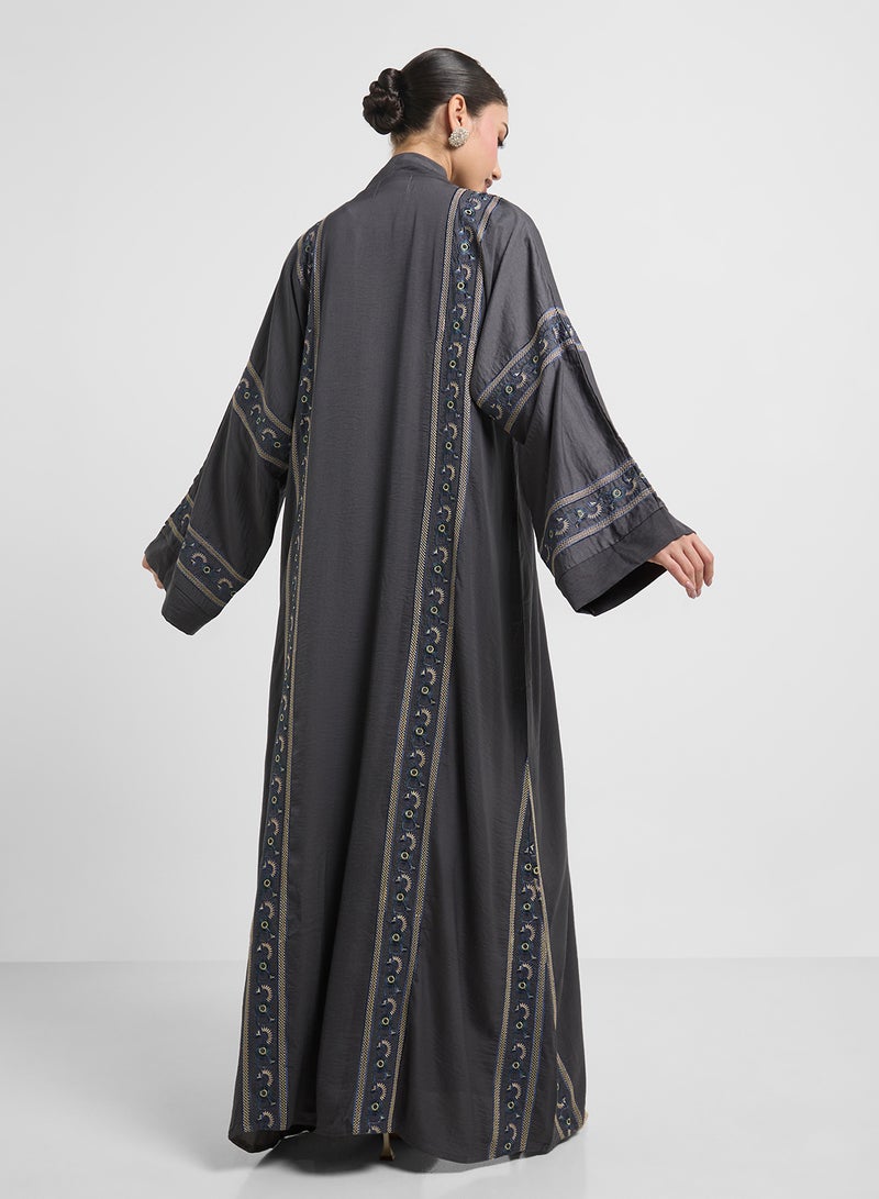 hayas closet Floral Embroidery V-Neck Abaya  - Image 2