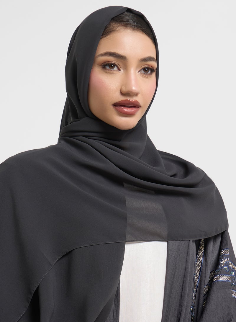 hayas closet Floral Embroidery V-Neck Abaya  - Image 4