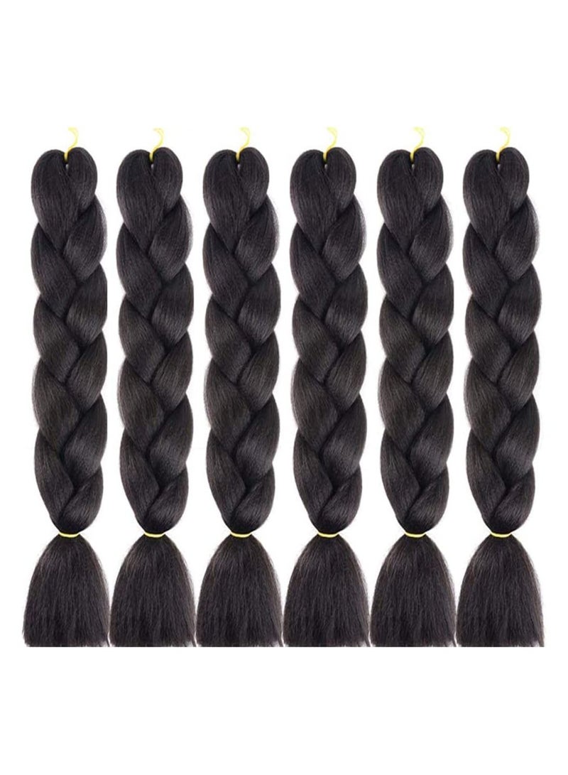 إستيل 6 عبوات من وصلات الشعر المضفرة باللون الأسود الطبيعي الجامبو 24 بوصة وصلات شعر من الألياف الاصطناعية بدرجة حرارة عالية للتضفير (# 1B) - Image 1