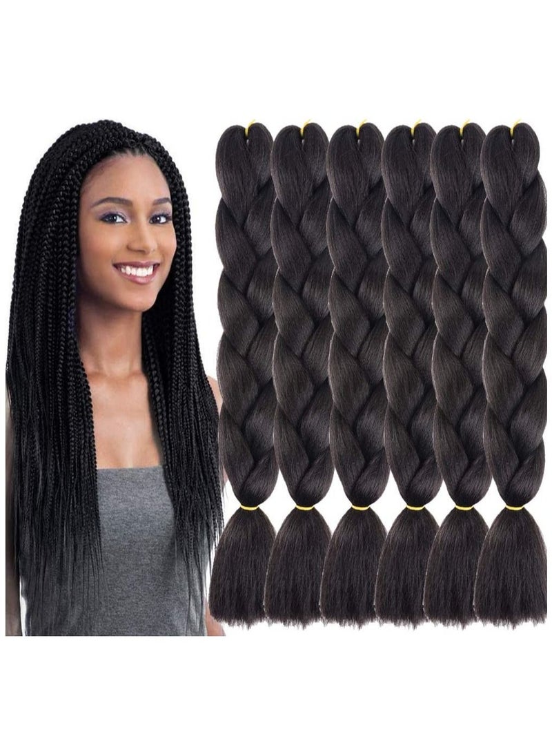 إستيل 6 عبوات من وصلات الشعر المضفرة باللون الأسود الطبيعي الجامبو 24 بوصة وصلات شعر من الألياف الاصطناعية بدرجة حرارة عالية للتضفير (# 1B) - Image 2