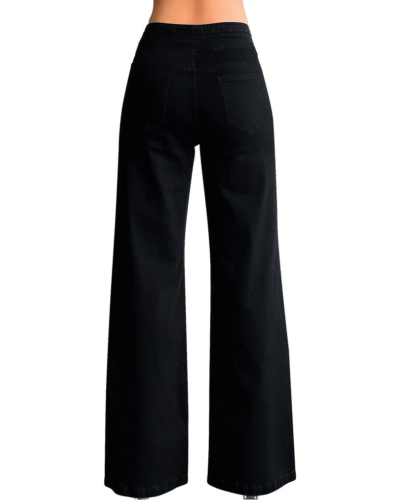 roswear Women's Wide Leg Jeans Casual High Waisted Stretch Baggy Loose Denim Pants Black Small - Image 2
