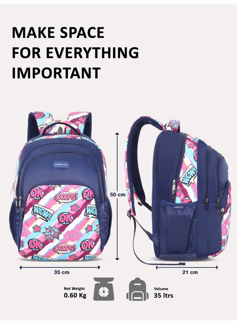 Lavie  Sport 35L Vibeart Backpack | Laptop Compatiable | Raincover (Navy) for Women | Best Price UAE