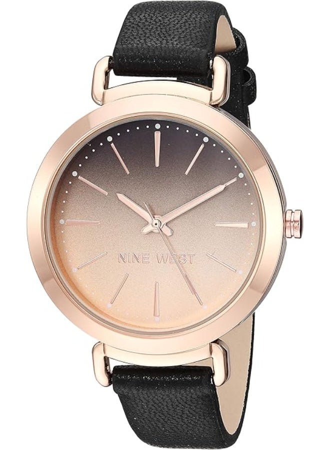 Nine West Women's Strap Watch, NW/2288, Black/Rose Gold, - Image 1
