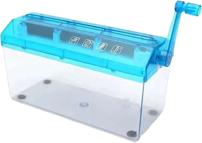Blue Manual Hand Crank Paper Shredder Compact for Home Office Privacy Protection - Image 1