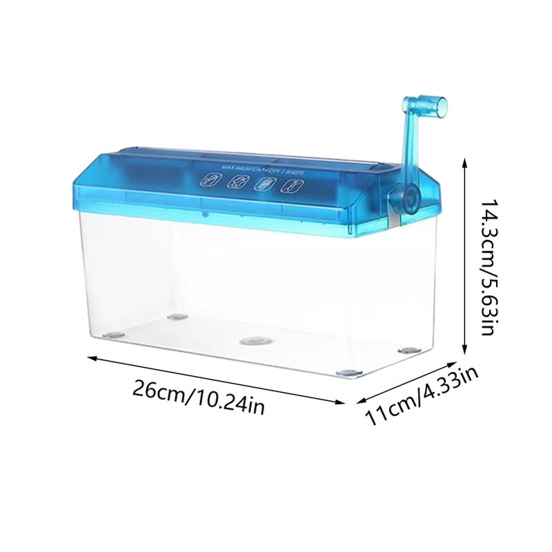 Blue Manual Hand Crank Paper Shredder Compact for Home Office Privacy Protection - Image 3
