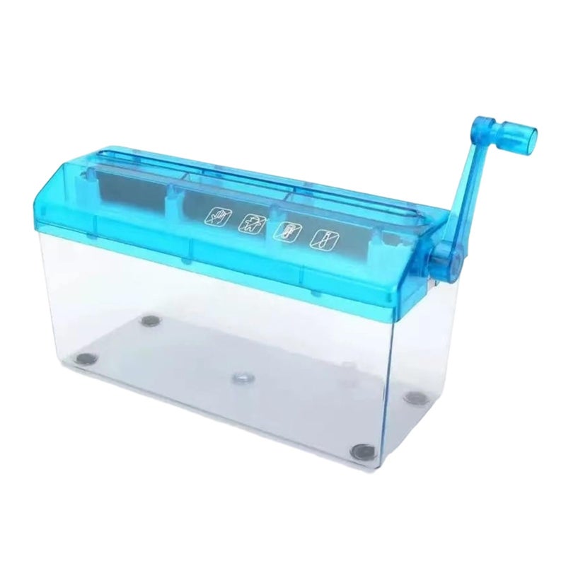 Blue Manual Hand Crank Paper Shredder Compact for Home Office Privacy Protection - Image 2