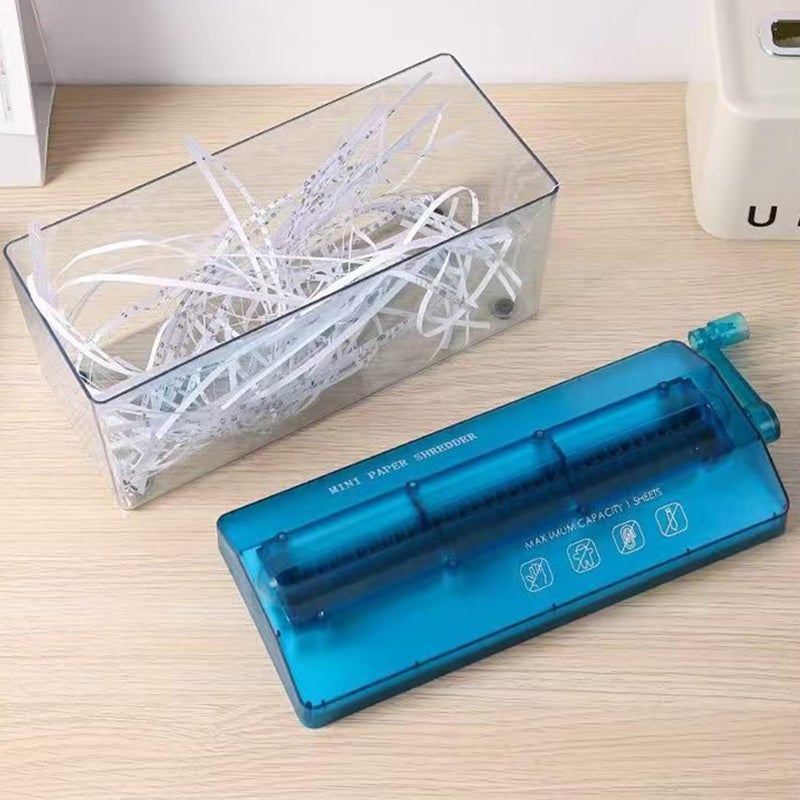 Blue Manual Hand Crank Paper Shredder Compact for Home Office Privacy Protection - Image 5