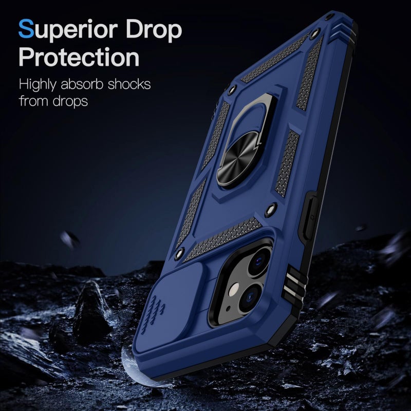 Weycolor for iPhone 11 Case with Camera Lens Cover, HD Screen Protector, 10 FT Military Grade Drop Protection, Magnetic Ring Holder Kickstand Protective Phone Case for iPhone 11, Navy Blue - Image 4