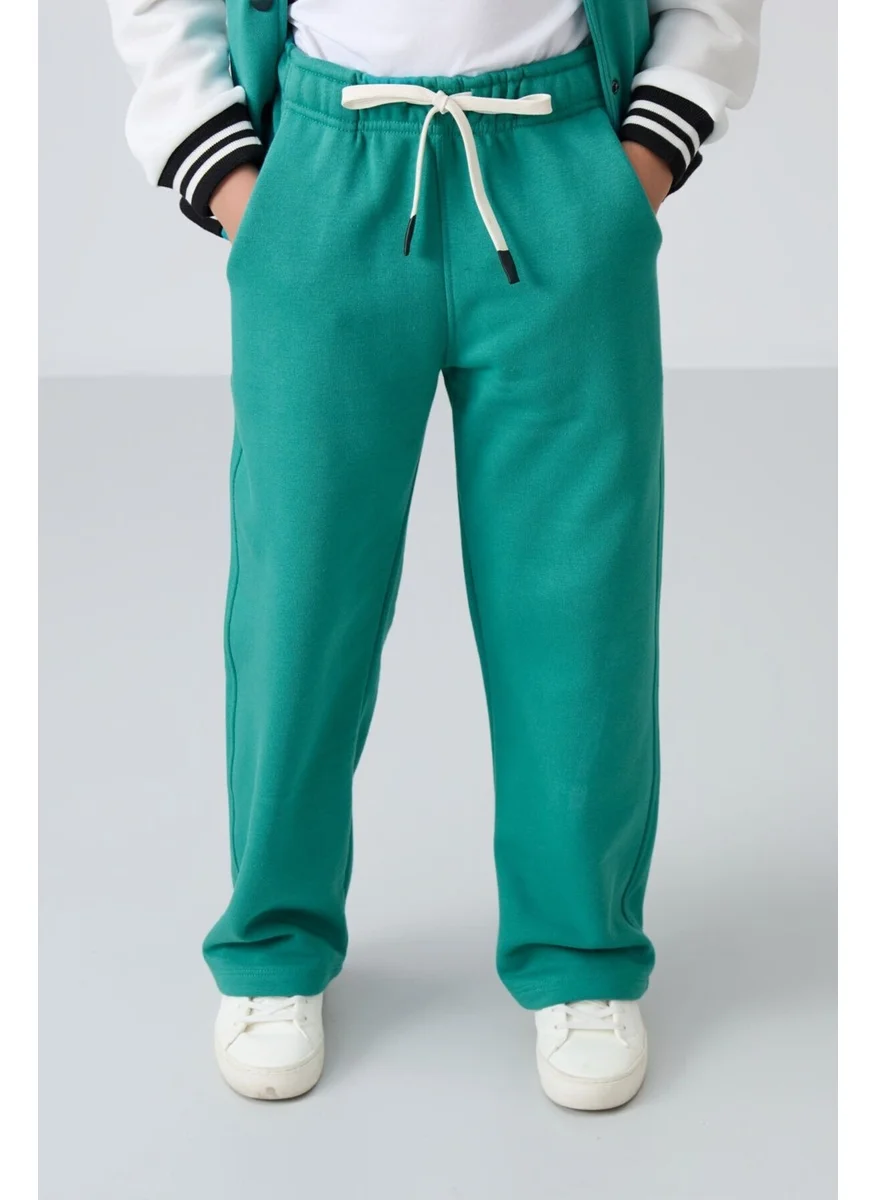 Tommy Life Navy Green Cotton Fluffy Soft Texture Standard Fit Embroidered Girls Tracksuit Bottom - 75146