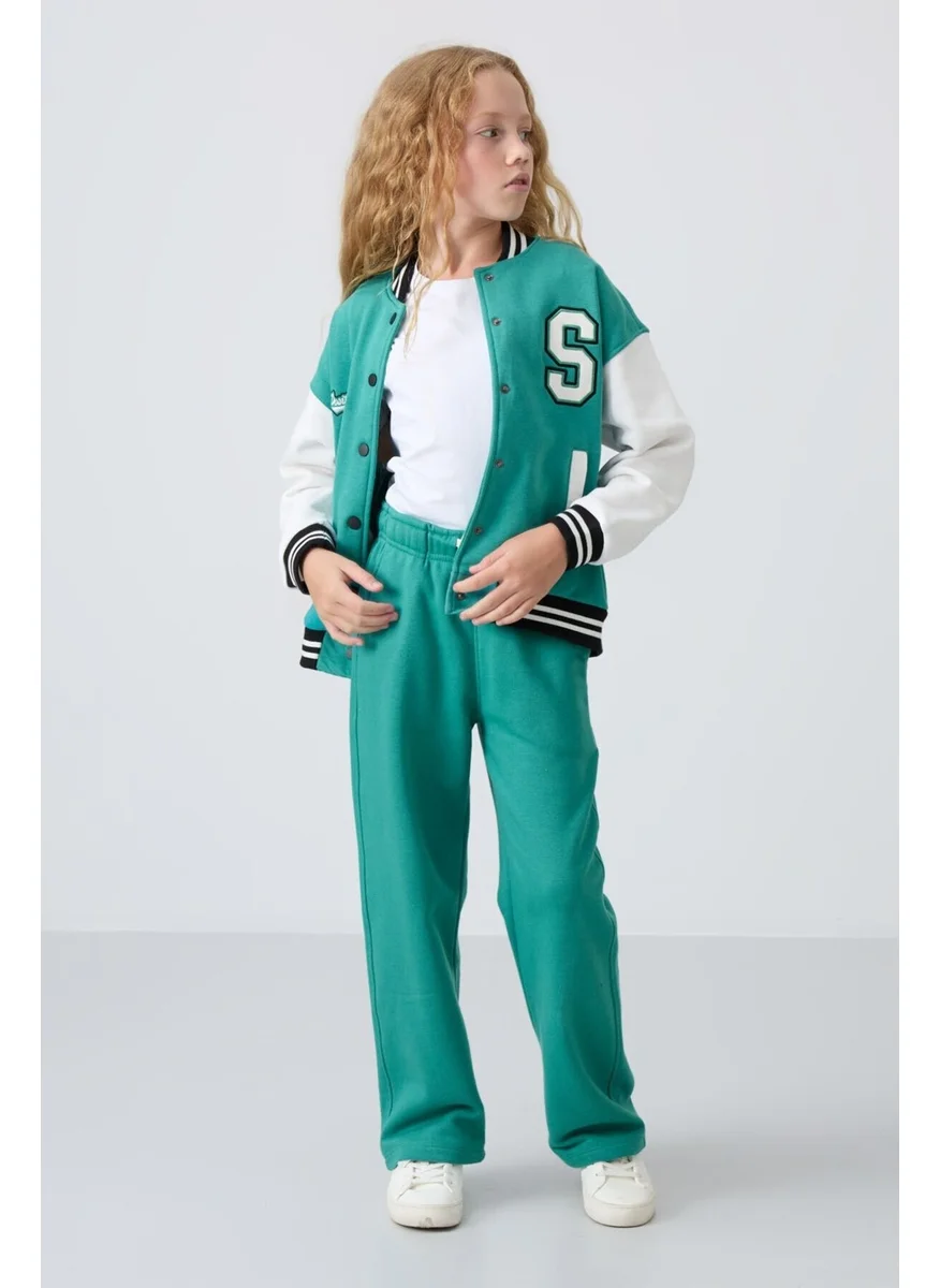 Tommy Life Navy Green Cotton Fluffy Soft Texture Standard Fit Embroidered Girls Tracksuit Bottom - 75146