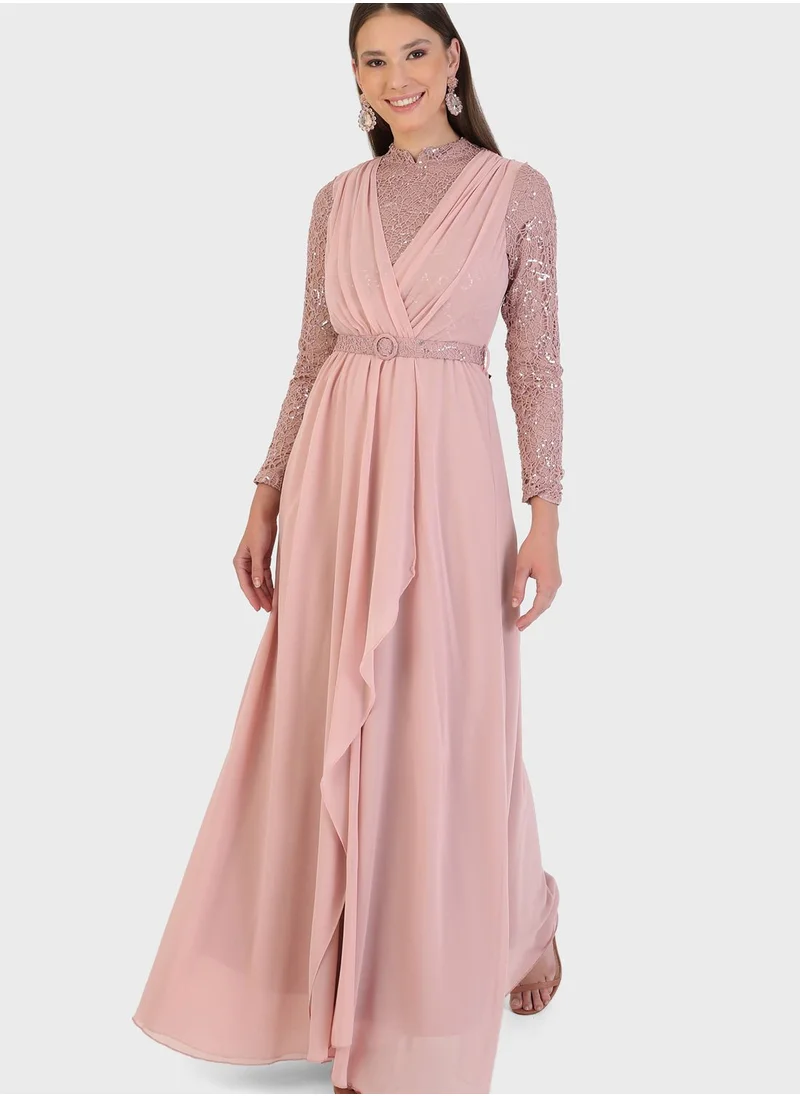 Tavin by Modanisa High Neck Sequin Detail Dress
