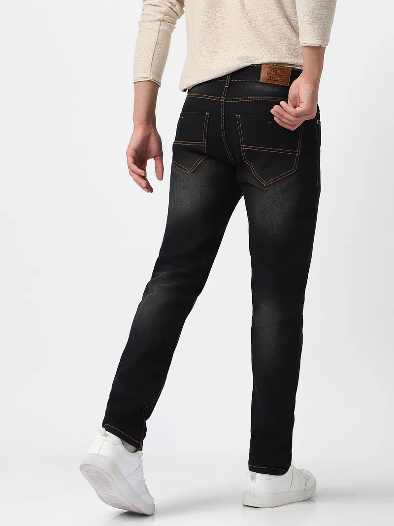 Urbano Fashion  Urbano Fashion Men's Black Regular Fit Washed Jeans Stretchable  | Best Price UAE