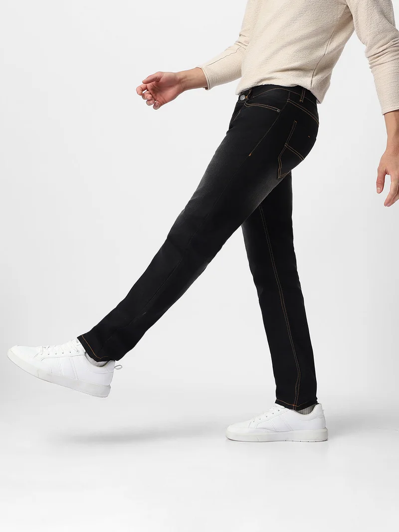 Urbano Fashion  Urbano Fashion Men's Black Regular Fit Washed Jeans Stretchable  | Best Price UAE