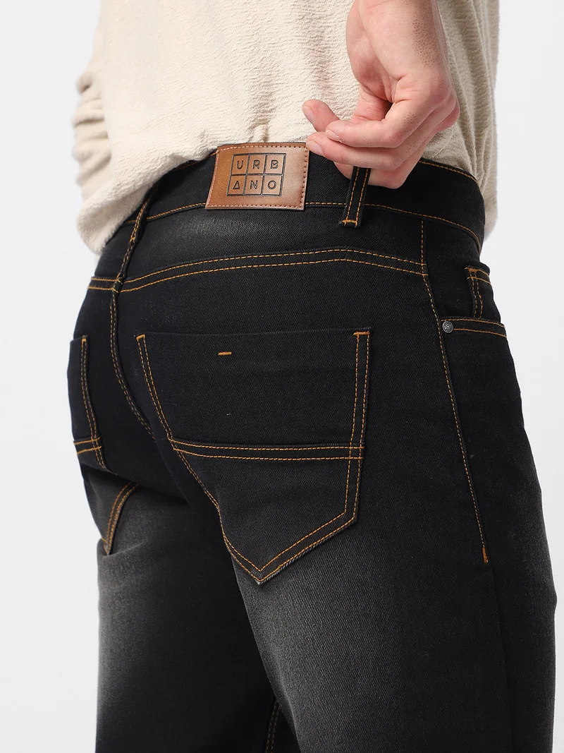 Urbano Fashion  Urbano Fashion Men's Black Regular Fit Washed Jeans Stretchable  | Best Price UAE