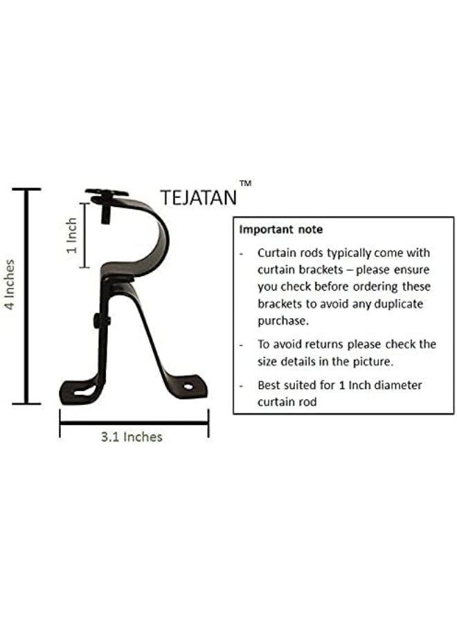 TEJATAN Curtain Rod Bracket for 1-Inch Diameter rods - (Set of 4 (2 Pairs, Black) (Can Also be Known as Curtain Rod Hangers, Drape Rod Hooks for Wall, Curtain rods Brackets, Curtain Rod Holders) - Image 2