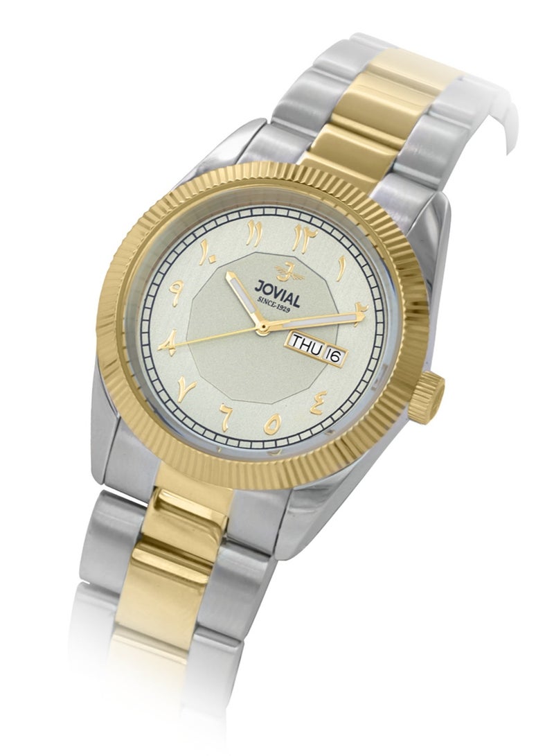 جوفيال ساعة جوفيال 2014GTMQ02E ساعة رجالية أنيقة، مصنوعة من الفولاذ المقاوم للصدأ، قطرها 42 مم، مينا رمادي، مزودة بمشبك قابل للطي، تعرض اليوم والتاريخ. - Image 2