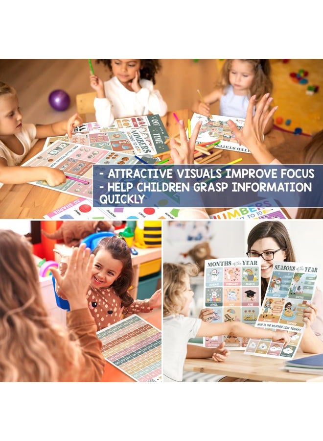 BEAWART 18 Modern Boho Pre K Educational Posters For Preschoolers, Laminated Kindergarten Learning Posters For Toddlers 1-3, Homeschool Classroom Kids Learning Posters For Walls, Preschool Learning Charts - Image 5