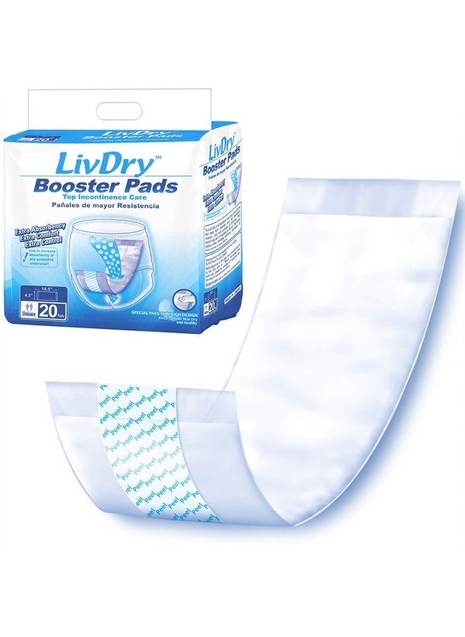 LIVDRY Incontinence Booster Pads, Use with Adult Diapers for Women and Men, Extra Comfort Softness, Disposable Pad (20 Count, Regular Length)  - Image 1