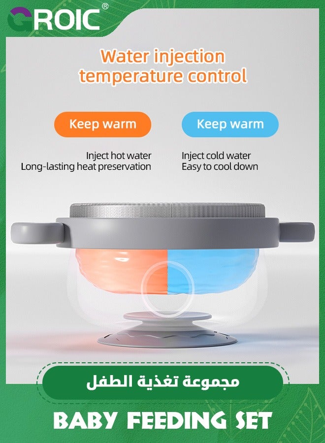 GROIC مجموعة أدوات طعام للأطفال الصغار، أوعية وملاعق للأطفال، أوعية للأطفال الصغار مع وظيفة التحكم في درجة الحرارة، أوعية شفط للأطفال من الفولاذ المقاوم للصدأ 316 قابلة للإزالة والغسل، ملعقة وشوكة فطام للأطفال - Image 4