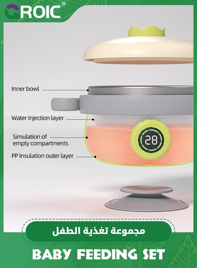 GROIC مجموعة أدوات طعام للأطفال الصغار، أوعية وملاعق للأطفال، أوعية للأطفال الصغار مع وظيفة التحكم في درجة الحرارة، أوعية شفط للأطفال من الفولاذ المقاوم للصدأ 316 قابلة للإزالة والغسل، ملعقة وشوكة فطام للأطفال - Image 5