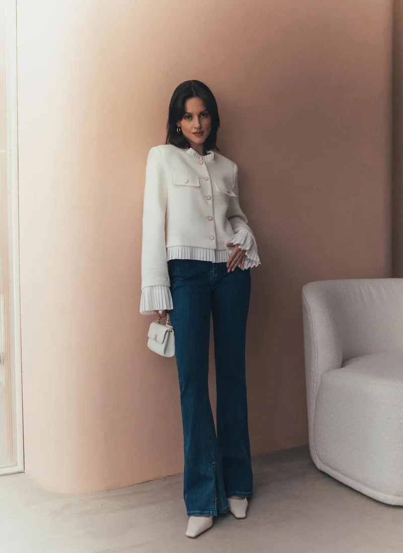 Lichi Straight tweed jacket with pleated details