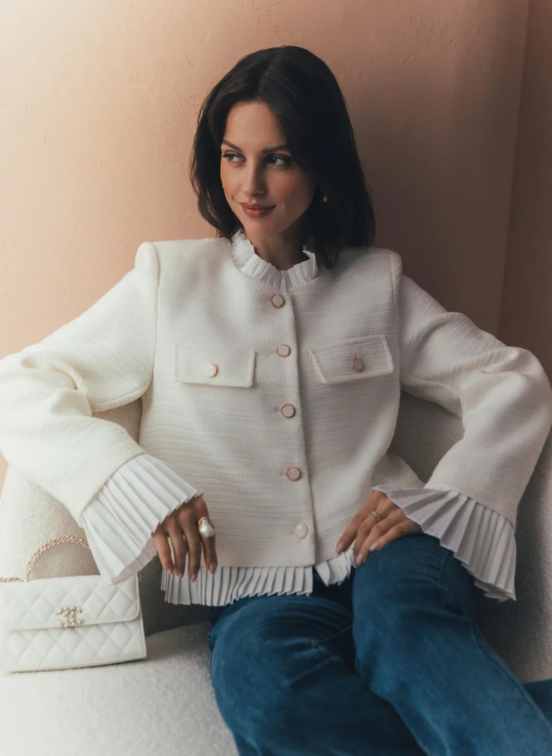 Lichi Straight tweed jacket with pleated details