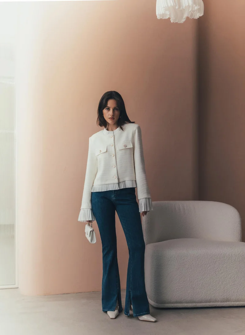 Lichi Straight tweed jacket with pleated details