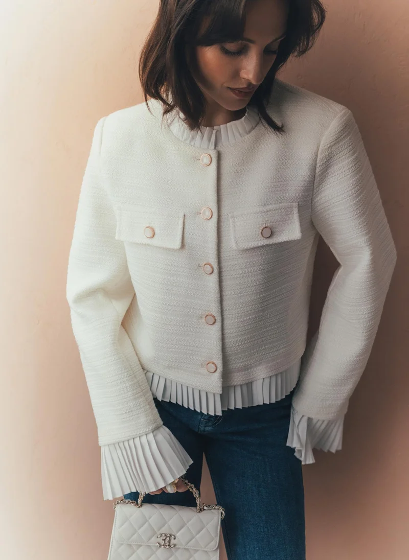 Lichi Straight tweed jacket with pleated details