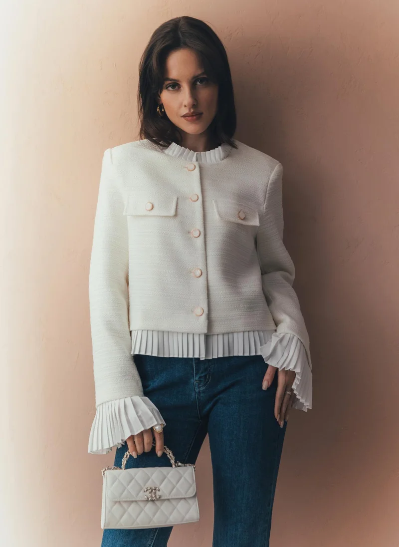 Lichi Straight tweed jacket with pleated details