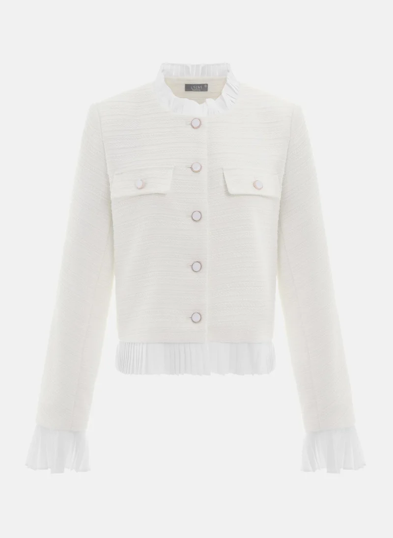 Lichi Straight tweed jacket with pleated details