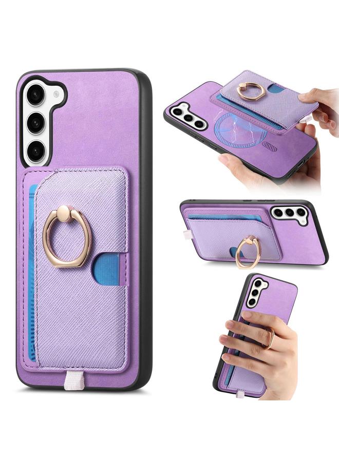 اس-توب جراب لهاتف Samsung Galaxy S23 5G بتصميم كلاسيكي متقاطع من الجلد مع حلقة جانبية وحقيبة بطاقات وحافظة هاتف MagSafe - Image 1