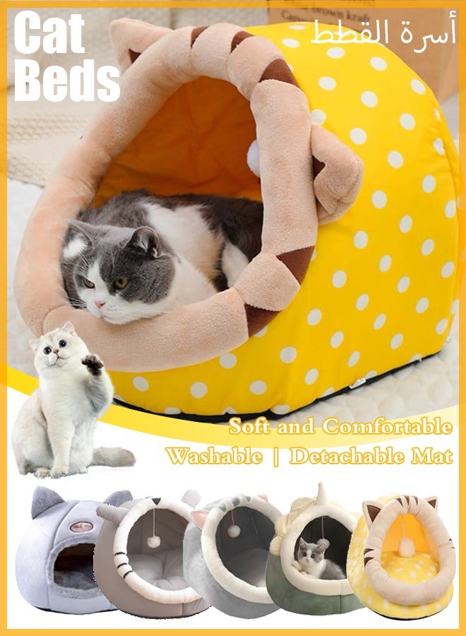 Generic Cat Beds for Indoor Cats Semi-Enclosed Cat Cave Bed with a Plush Ball Large Space for Cats to Sleep Soft and Comfortable Covered Cat Bed with a Washable and Detachable Mat  - Image 1