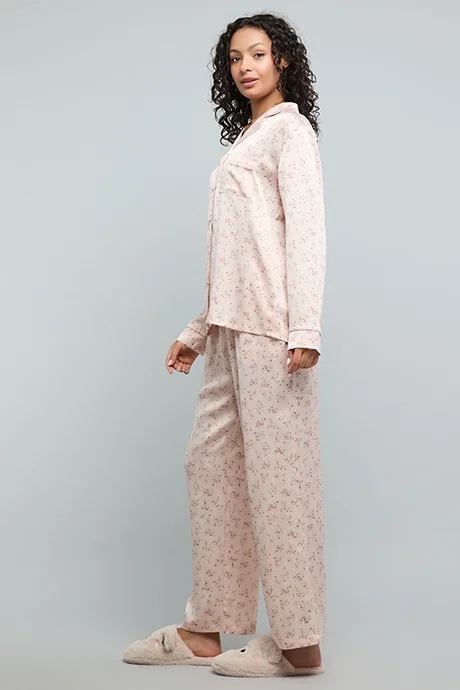 R&B Printed Lapel Collar Pyjama Set