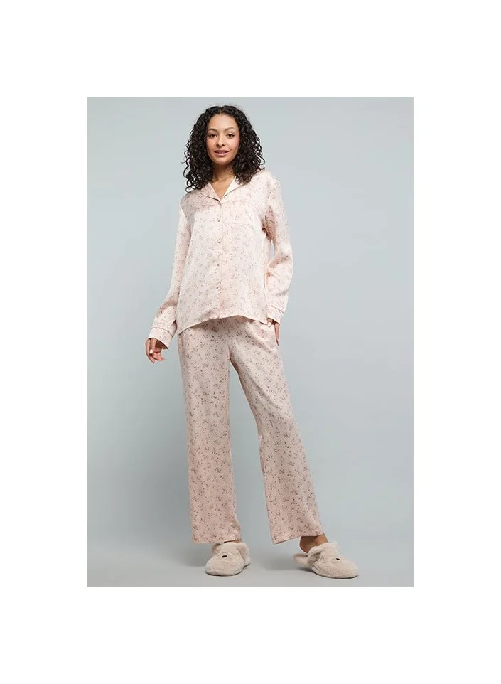 R&B Printed Lapel Collar Pyjama Set