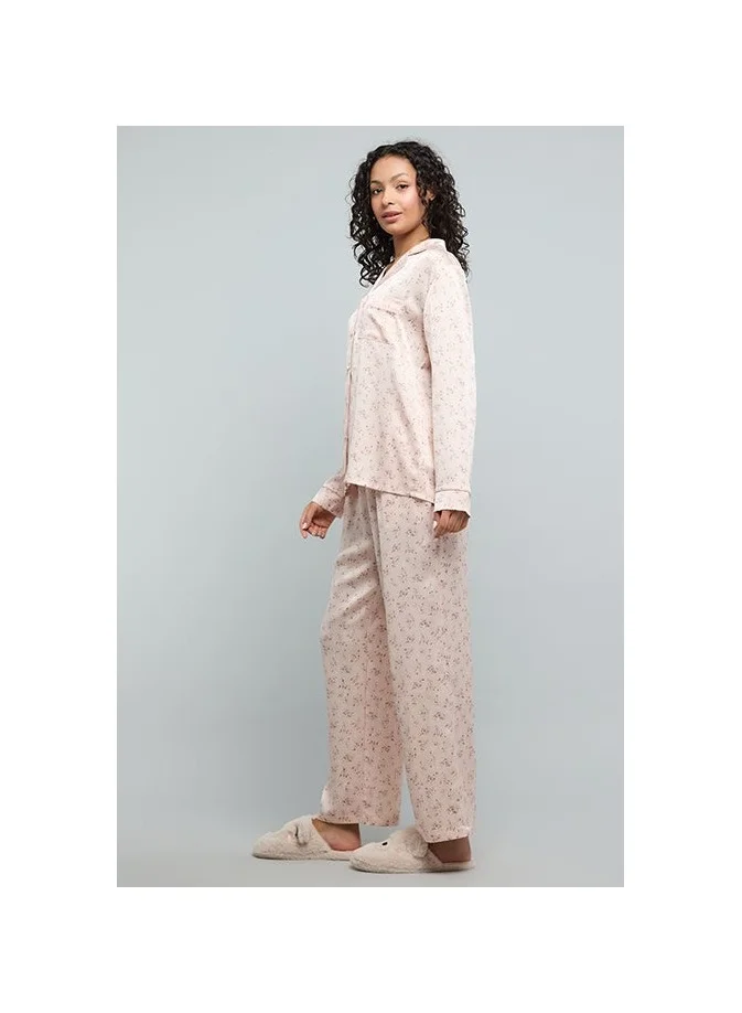 R&B Printed Lapel Collar Pyjama Set