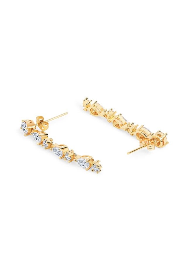 MINUTIAE Stylish AD Diamond Drop Long Hoop Earrings for Women and Girls (Gold) - Image 3