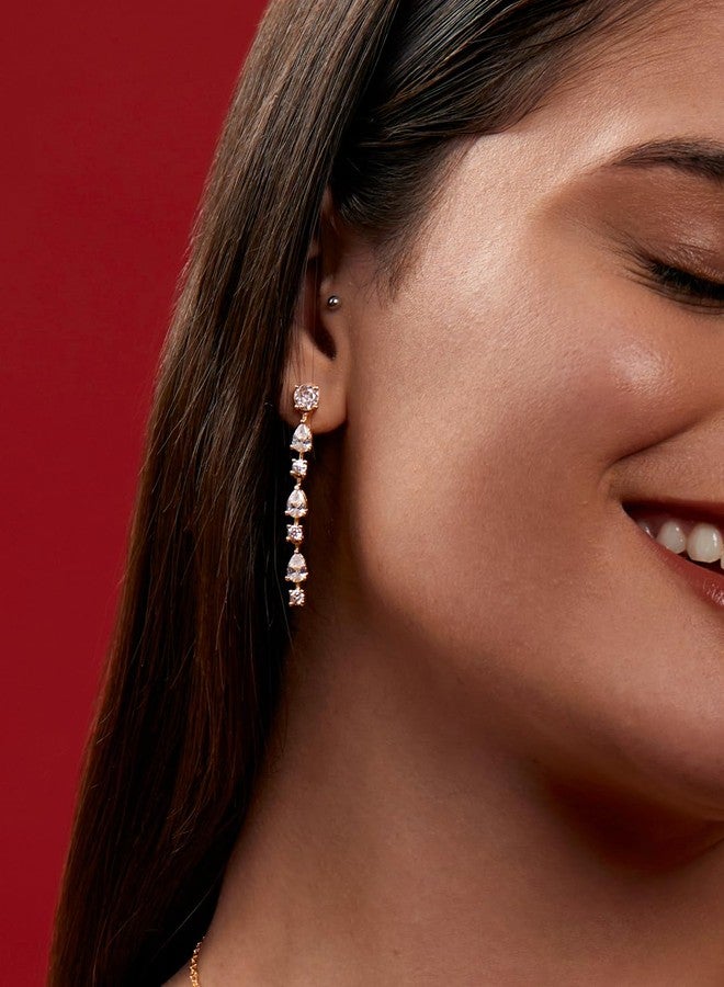 MINUTIAE Stylish AD Diamond Drop Long Hoop Earrings for Women and Girls (Gold) - Image 4