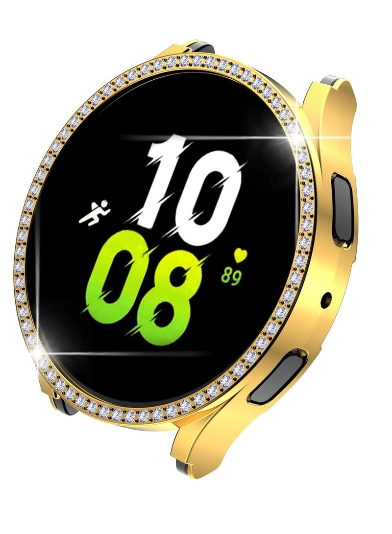 Bumper Diamond Case Compatible with Samsung Galaxy Watch 5 44MM / Galaxy Watch 4 44mm, Bling Crystal Diamonds PC Plastic Protector Case Cover Frame For Galaxy Watch 4/5 44 MM (Gold)  - Image 3