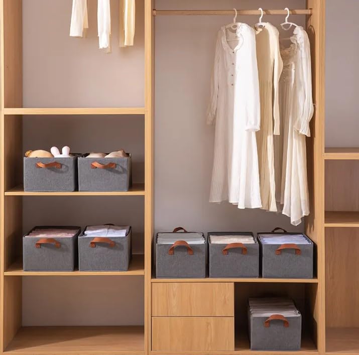 Zenlyf Wardrobe Organizer for ClothesFoldable Cupboard Storage BoxesRectangular Almirah Organizers for T Shirts PantsTShirtsJeansDressSweatersPack of 6 Grey - Image 4