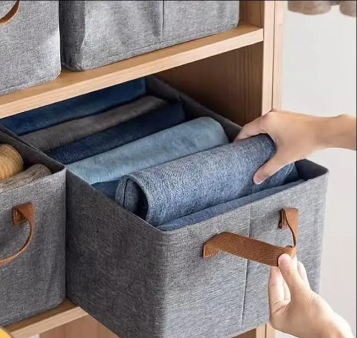 Zenlyf Wardrobe Organizer for ClothesFoldable Cupboard Storage BoxesRectangular Almirah Organizers for T Shirts PantsTShirtsJeansDressSweatersPack of 6 Grey - Image 3