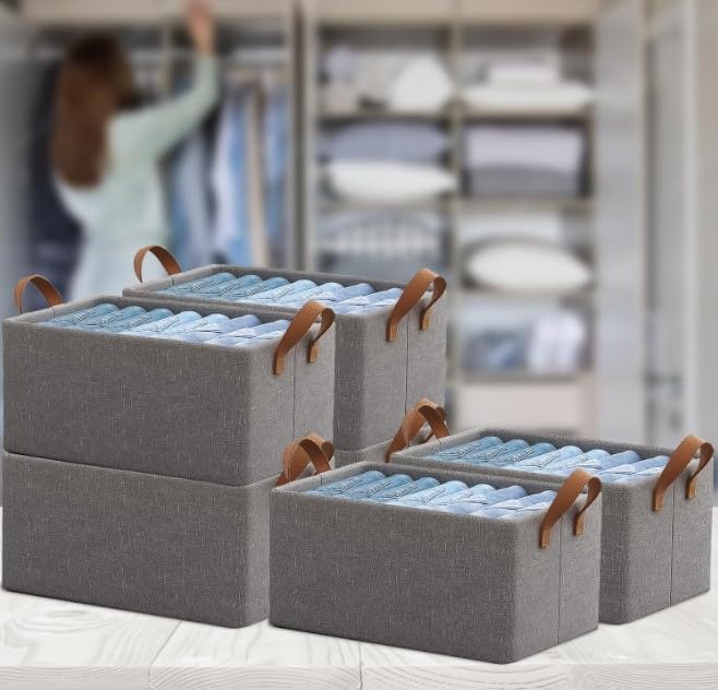 Zenlyf Wardrobe Organizer for ClothesFoldable Cupboard Storage BoxesRectangular Almirah Organizers for T Shirts PantsTShirtsJeansDressSweatersPack of 6 Grey - Image 1
